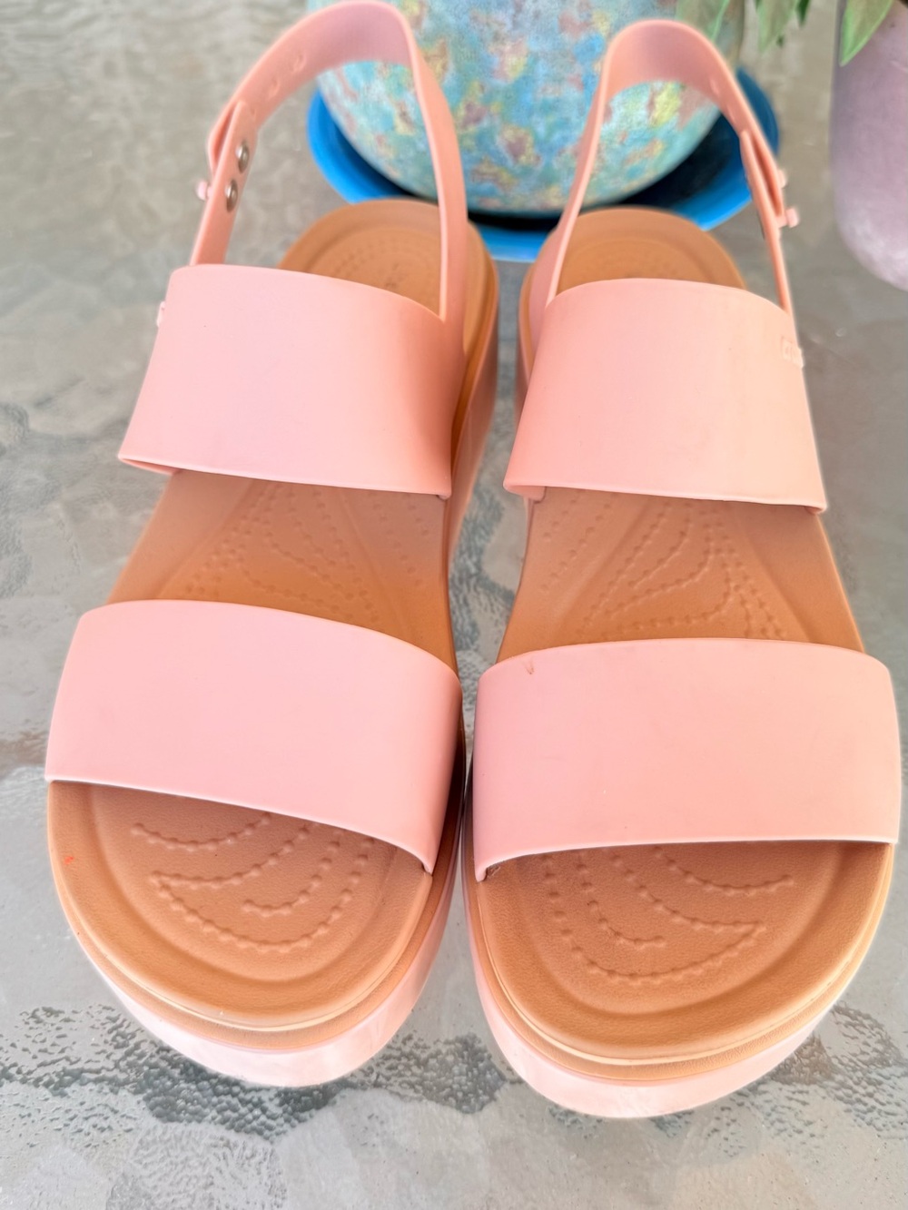 Crocs Brooklyn Low Wedge Ankle Strap Sandals - Pink/Tan Women’s 8 - Picture 2 of 6